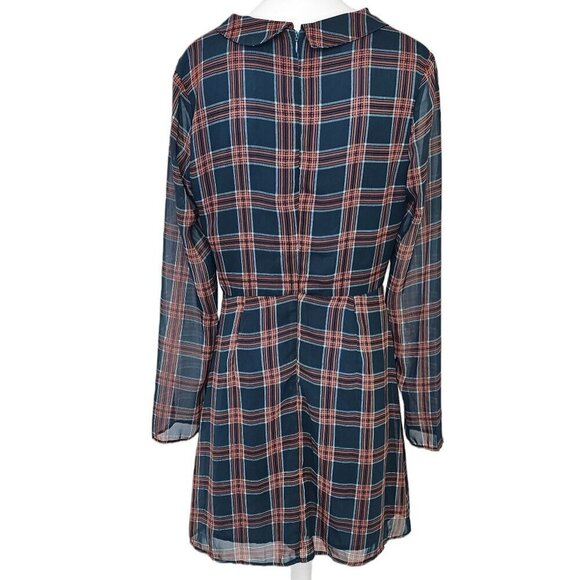 Wild Honey Womens Plaid Tie Front Mini Dress Size Medium Long Sleeve  Sheer - Picture 9 of 9